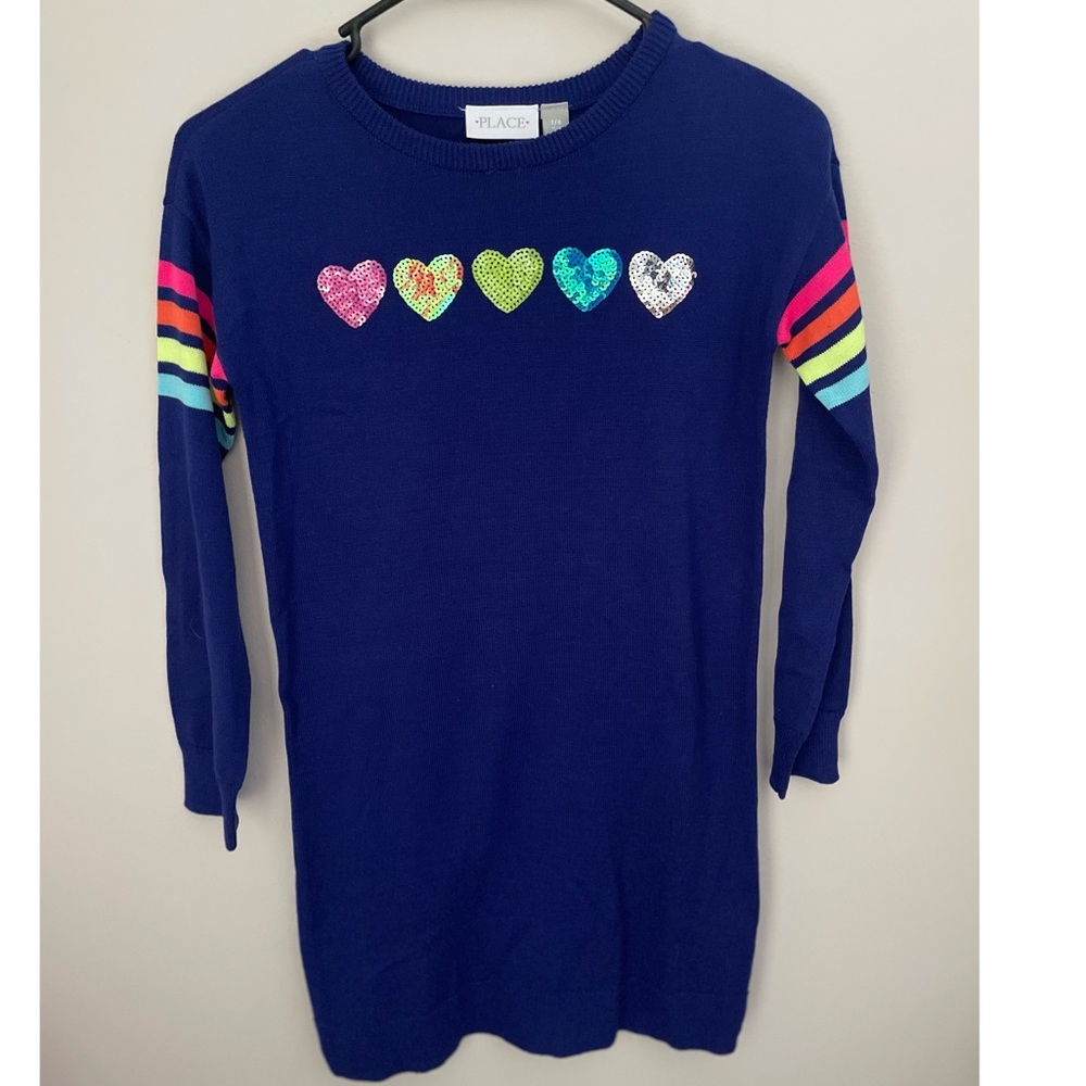 The Childrens Place Electric Violet Dress with Rainbow Sequin Hearts